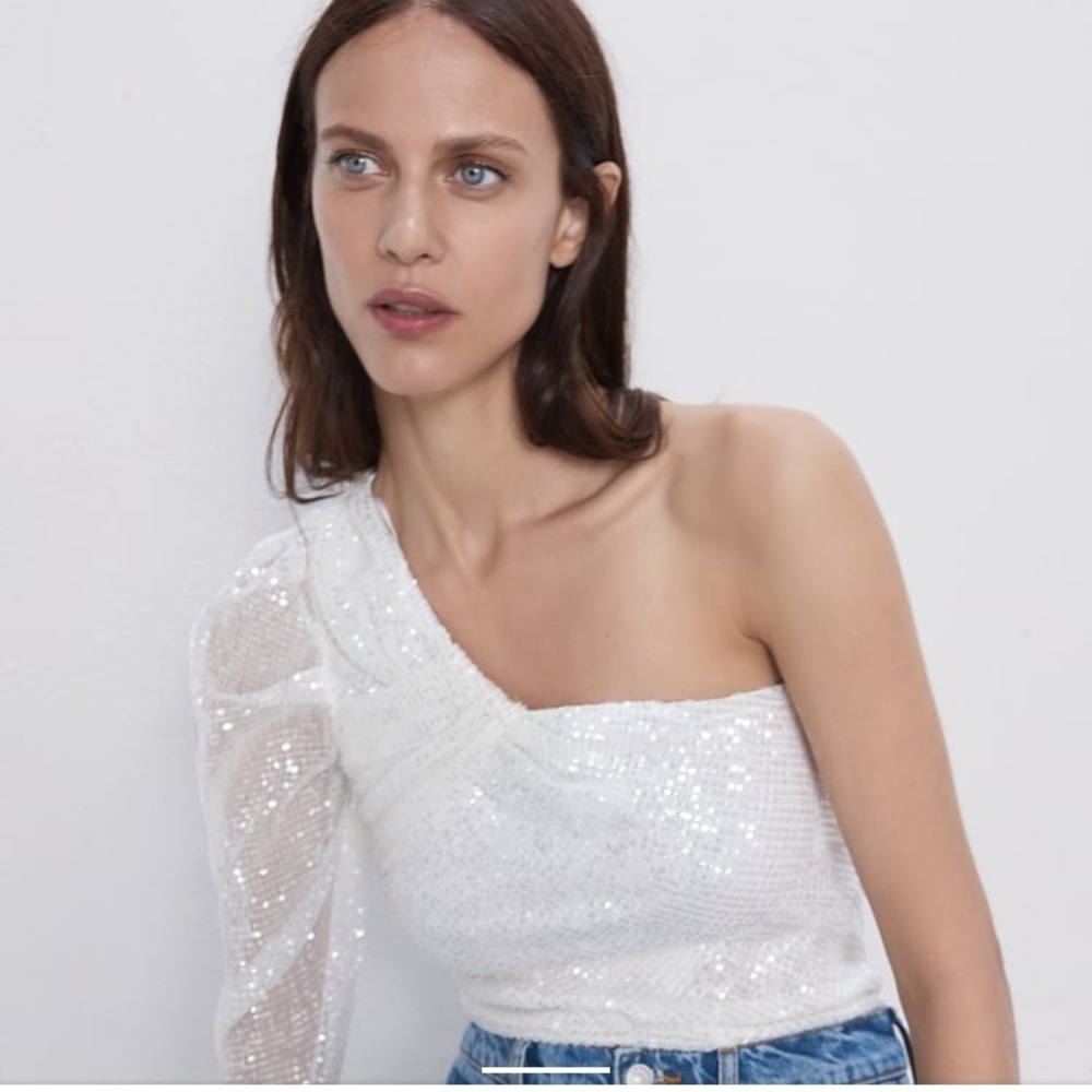 Zara sequined Asymmetric One Sleeve Top NWT